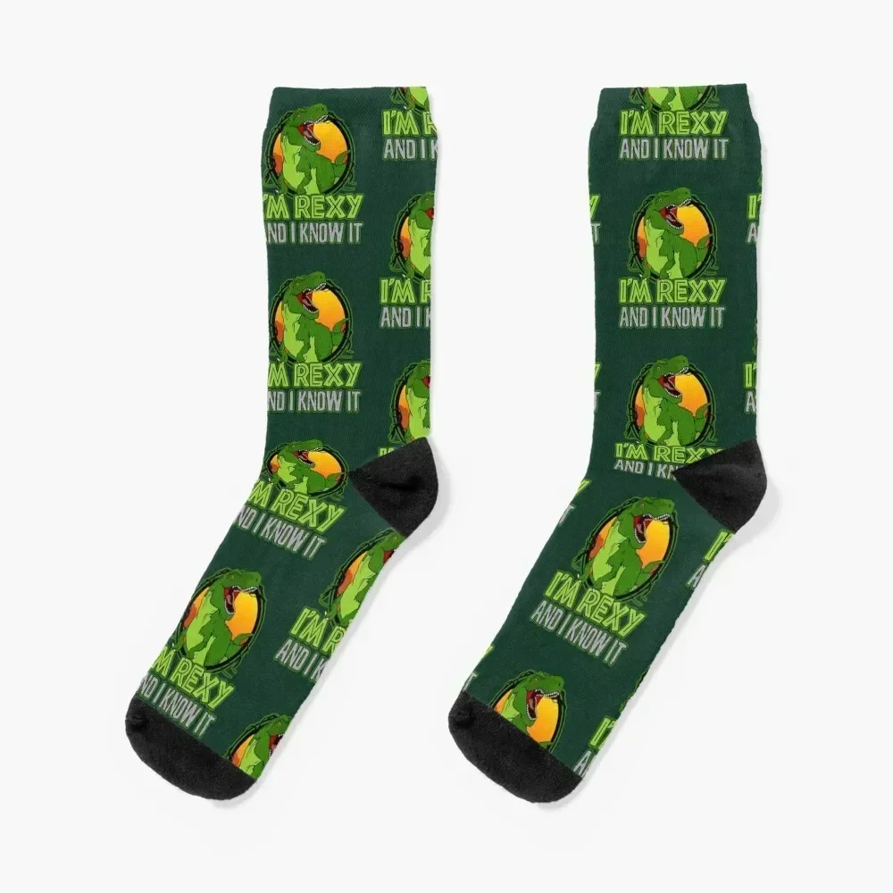 Dinosaur T-Rex Funny I'm Rexy And I Know It Socks custom christmas gifts Mens Socks Women's