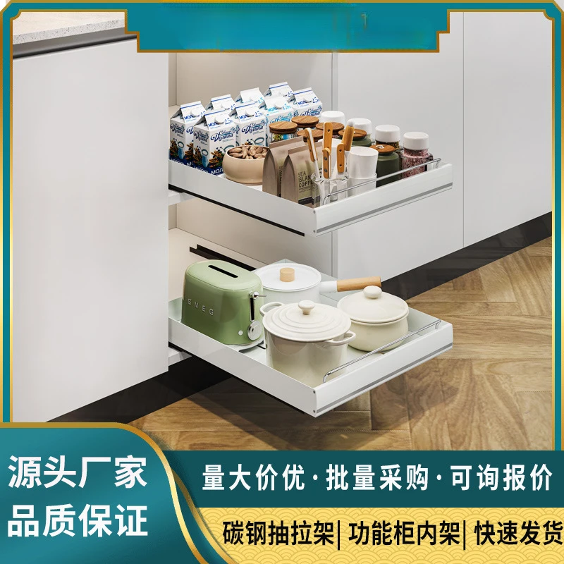 Stainless steel kitchen pull-out rack under sink pull basket cabinet drawer type ultra-deep storage box artifact image 2