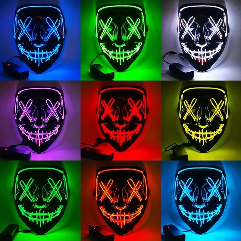 Halloween Neon Led Purge Mask Masque Masquerade Party Masks Light Grow in the Dark Horror Mask Glowing Masker