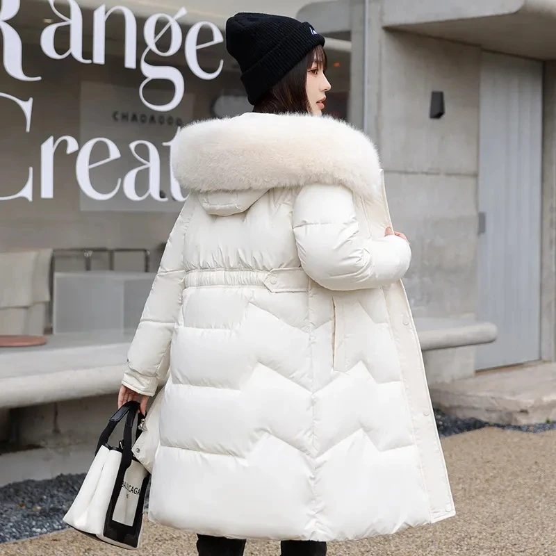 Fashion Solid Long Parka Hooded Drawstring Loose Thick Down Cotton Jackets Women Winter Warm Puffer Coat Windproof Snow Overcoat