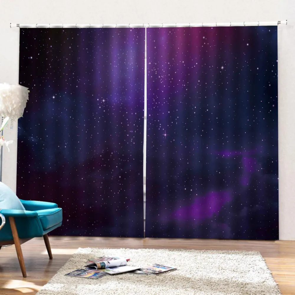 

stars Modern Home Decoration Blackout 3D Curtain black purple curtains for bedroom Blackout curtain