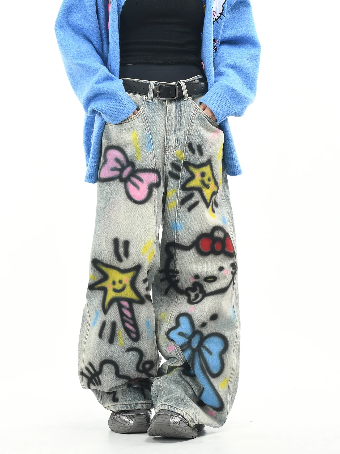 

Оригинальные американские джинсы OV Street KT с ручной отделкой, свободные широкие брюки в пол для женщин и мужчин