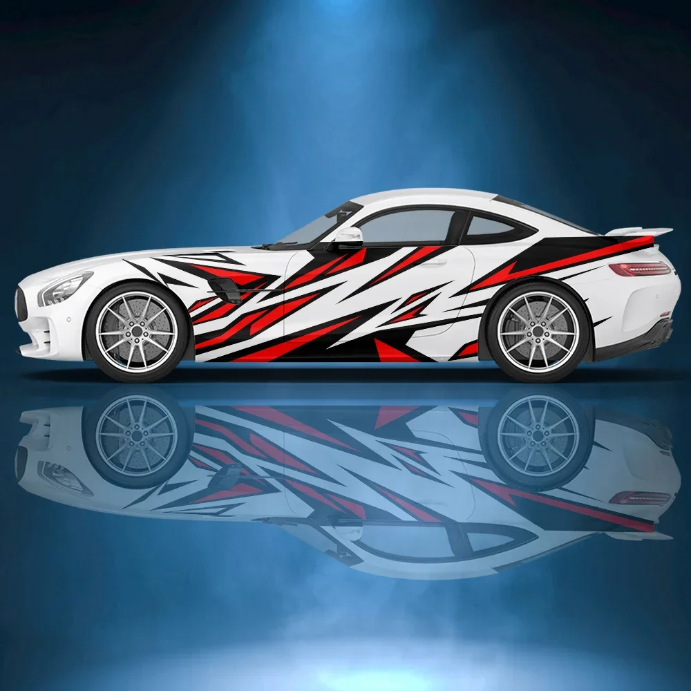 2pcs triangle abstract polygon Car side sticker vinyl paper racing wrap design uniform vector abstract printed car decal
