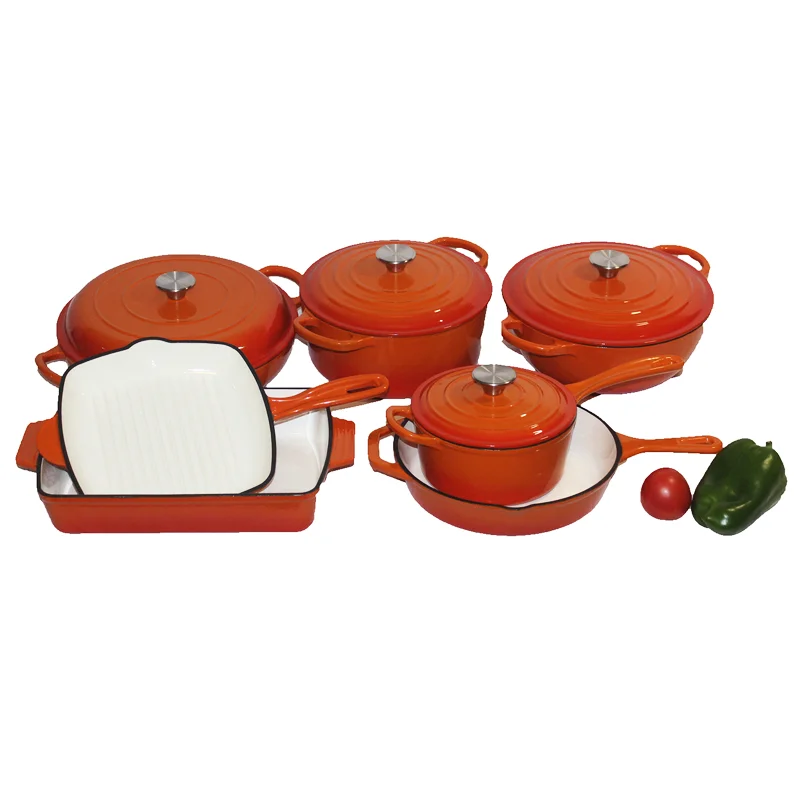 Kitchen enamel non-stick casserole fashionable color 7-piece set cast iron induction frying pan saucepan cookware set