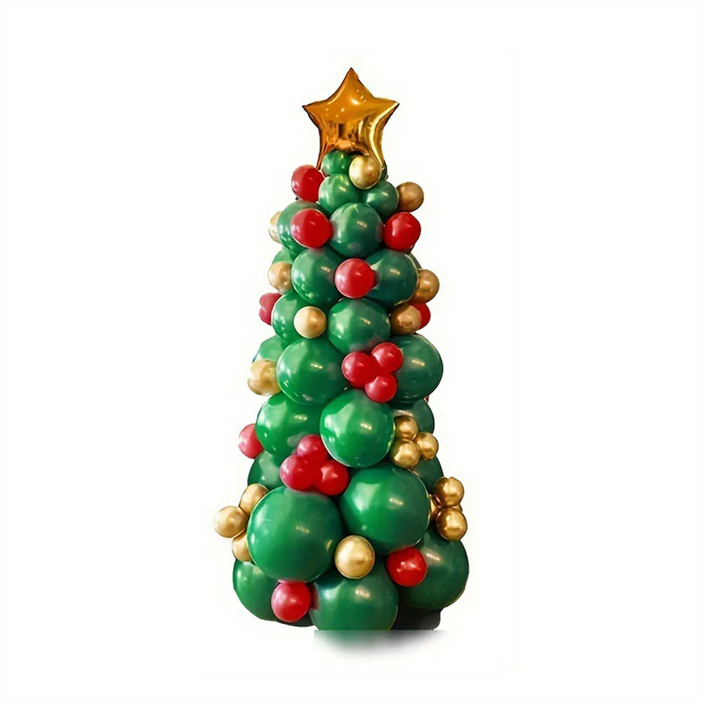 1set Creative Christmas Tree Decoration Green Red Gold Balloon With Gold Stars on top Christmas Party Decorations Xmas DIY Gifts - view 3