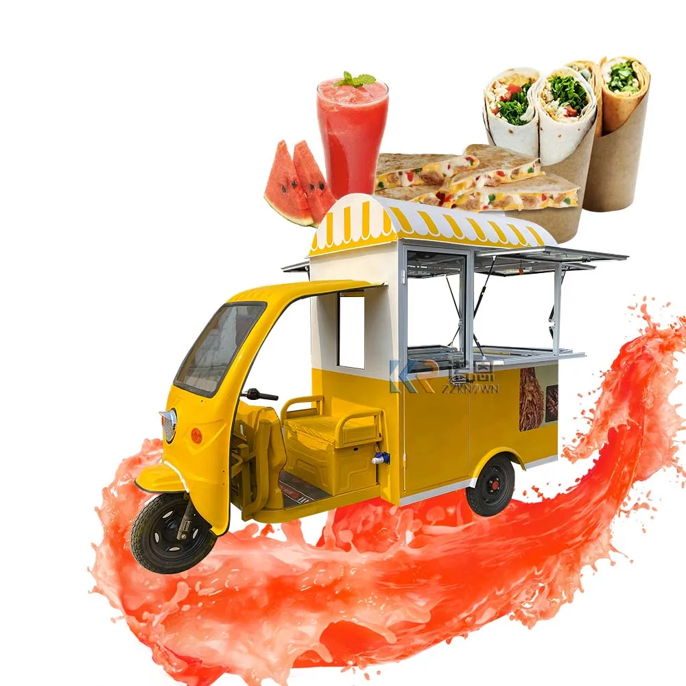 Elektrischer Imbisswagen mit 1000 W Motor, Kiosk, Catering-Ständer für die Präsentation von Lebensmitteln, individuelles Motorrad, Tuk, mobiler Imbisswagen