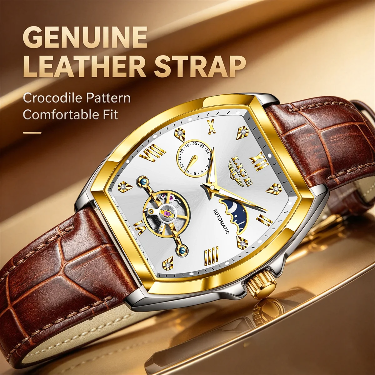Skeleton Automatic Watch Luxury Tourbillon - Reloj mecánico automático de lujo LIGE