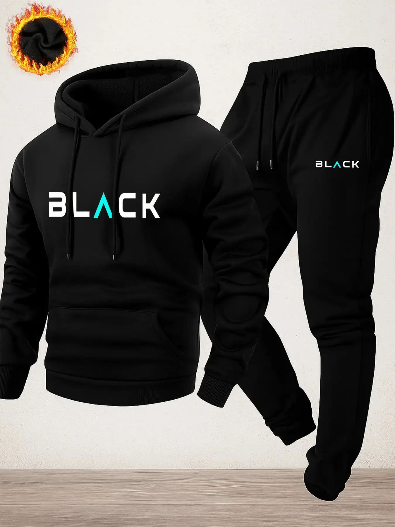 Autumn Winter Men Hoodie Tracksuit 2 Piece Printed Drawstring Hooded Sweatshirt Jogger Pants Casual Sports Adult Daily Outfit view 4