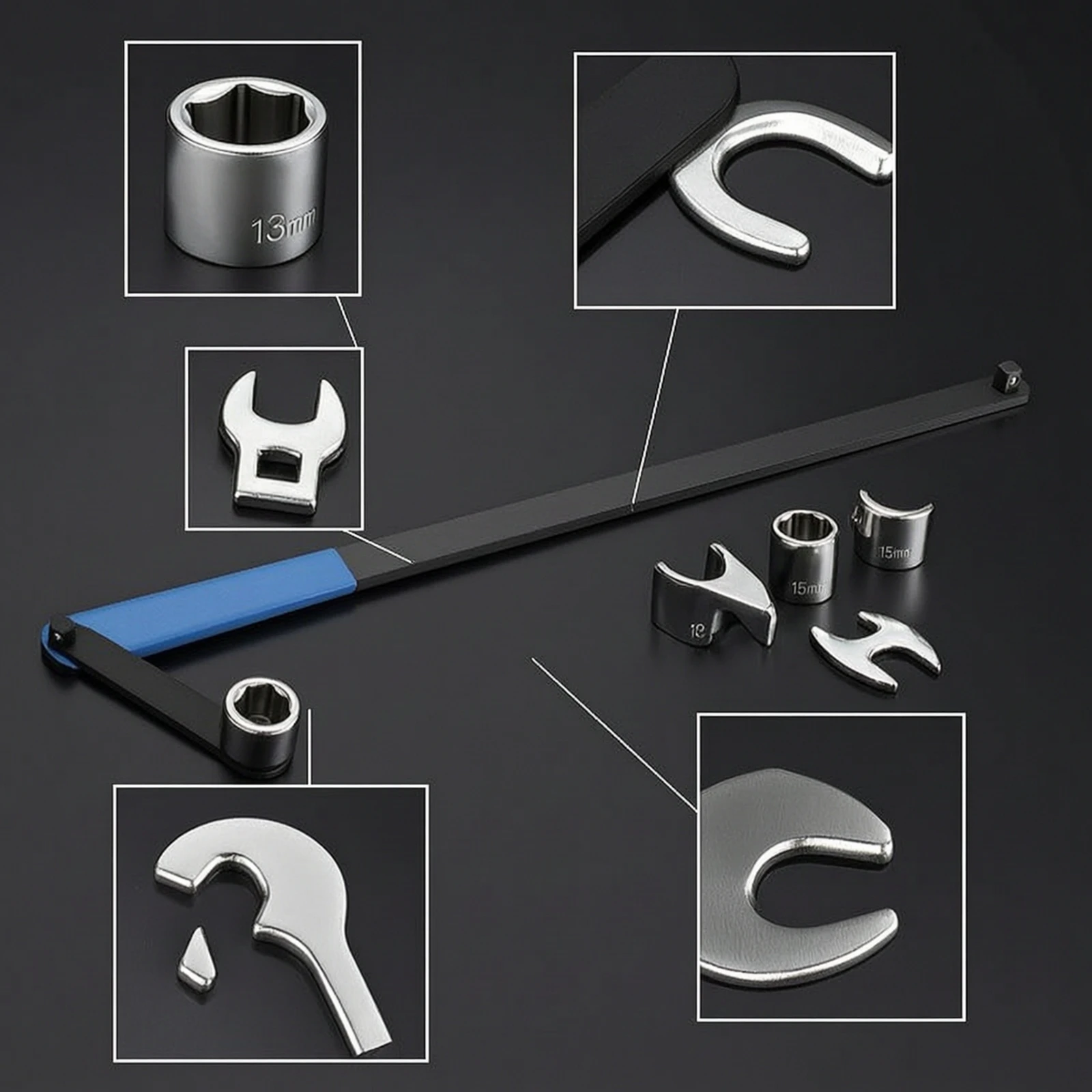Kit de 8 clés de réglage de poulie, outil de tension de courroie à double entraînement avec douilles, kit d'outils de tension de courroie universel et durable