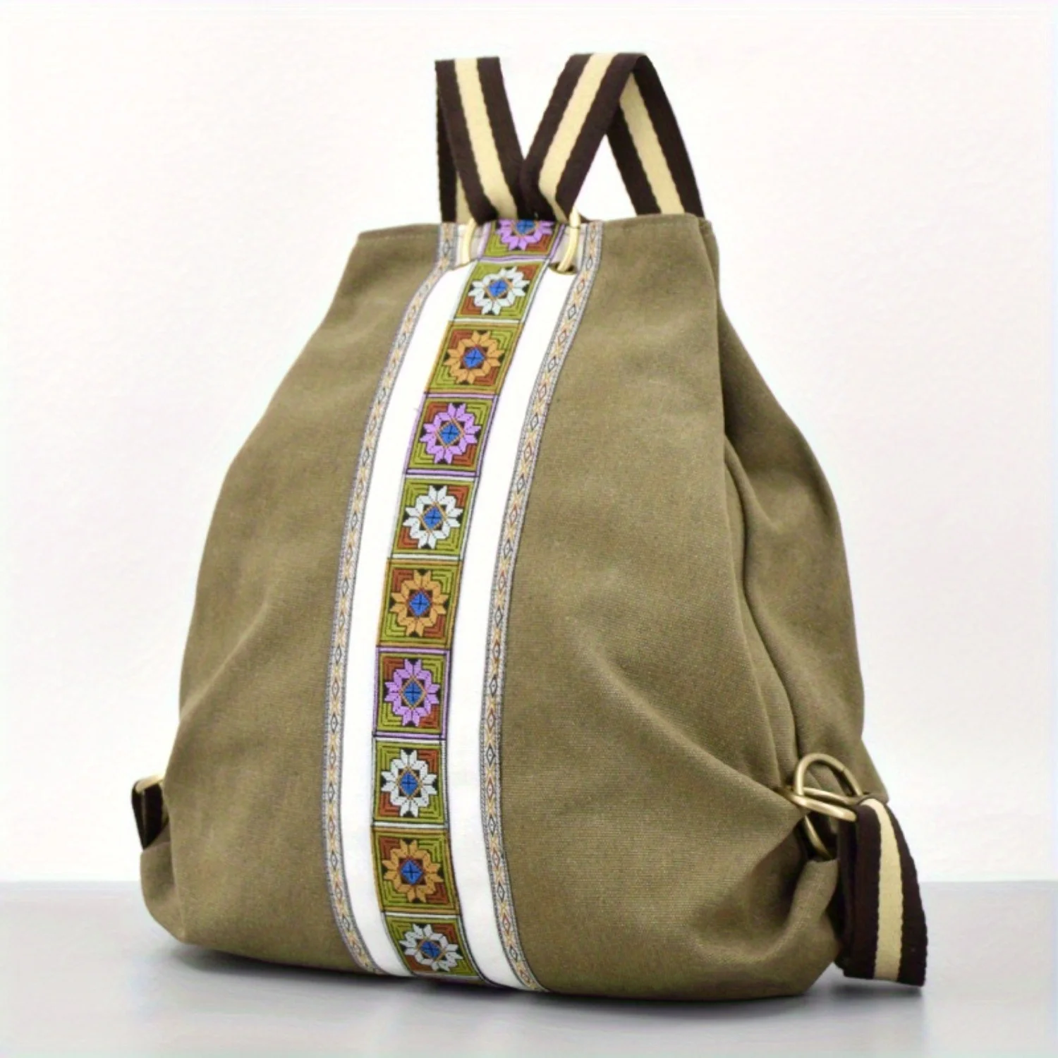 

Холщовый материал, рюкзак с цветочной вышивкой, дорожный рюкзак большой вместимости, регулируемые лямки, женский повседневный рюкзак