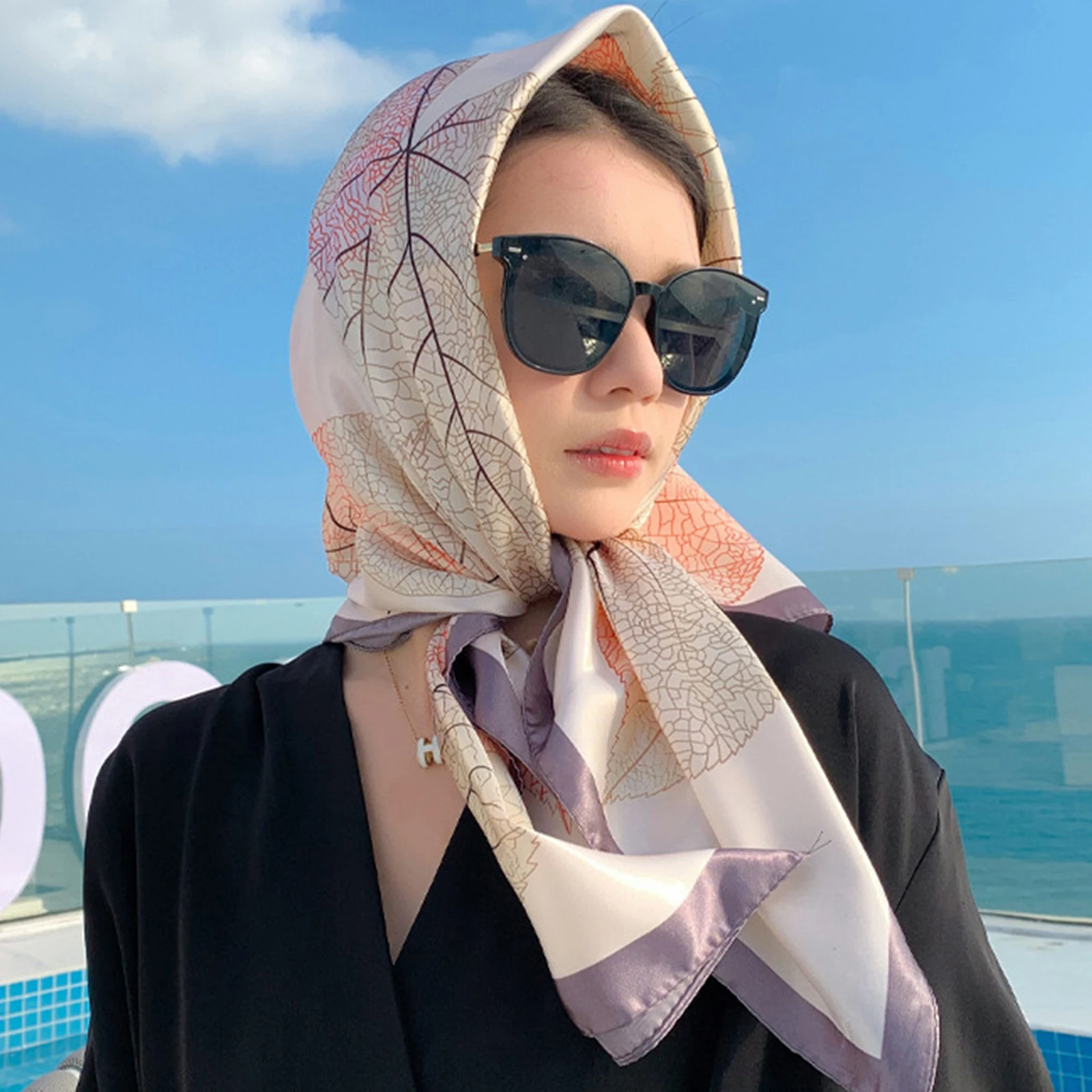 90*90cm Silk Scarf Women Print Hair Neck Square Office Ladies Shawl Bandanna Muslim Hijab Handkerchief Muffler Foulard female