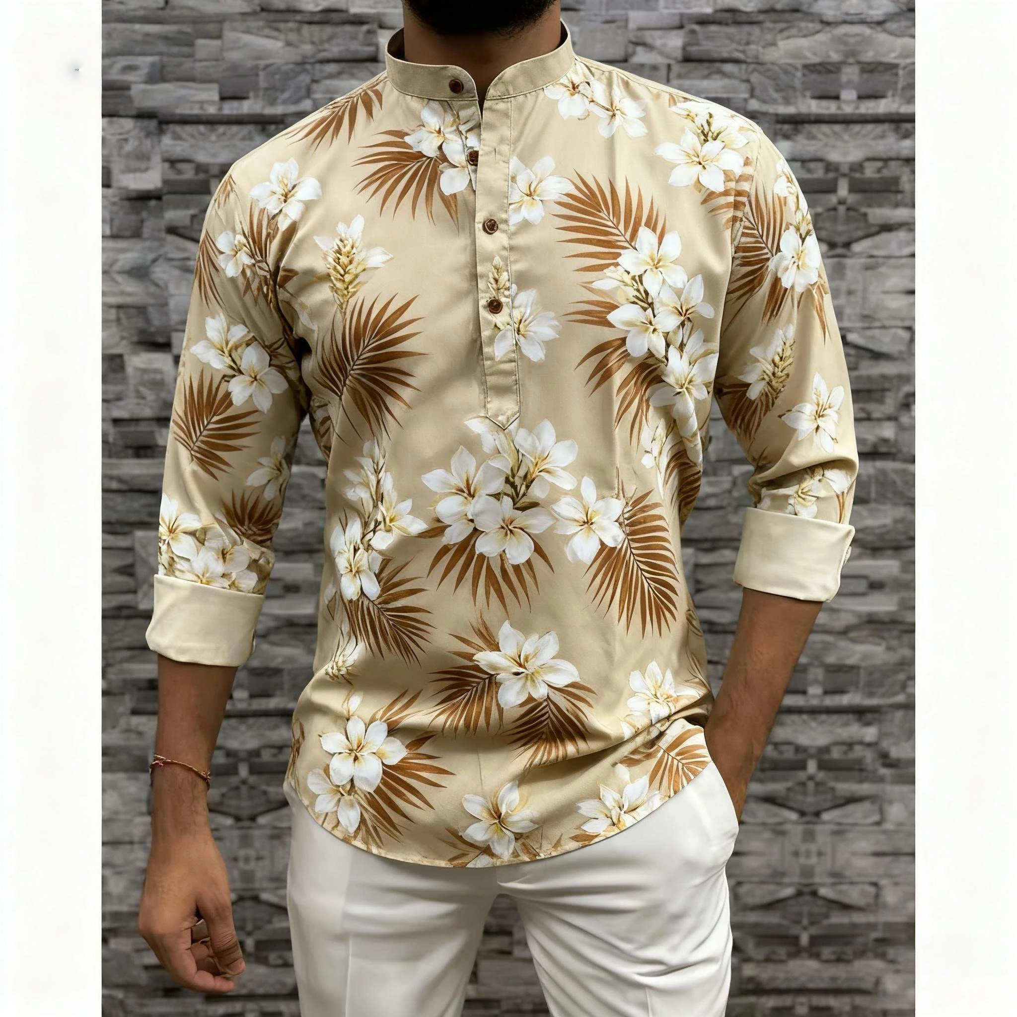 الرجال قميص مسلم فضفاض الربيع الوقوف قمصان غير رسمية قفطان طويلة الأكمام Thobe مسلم قميص الملابس Ropa Musulmana Hombre