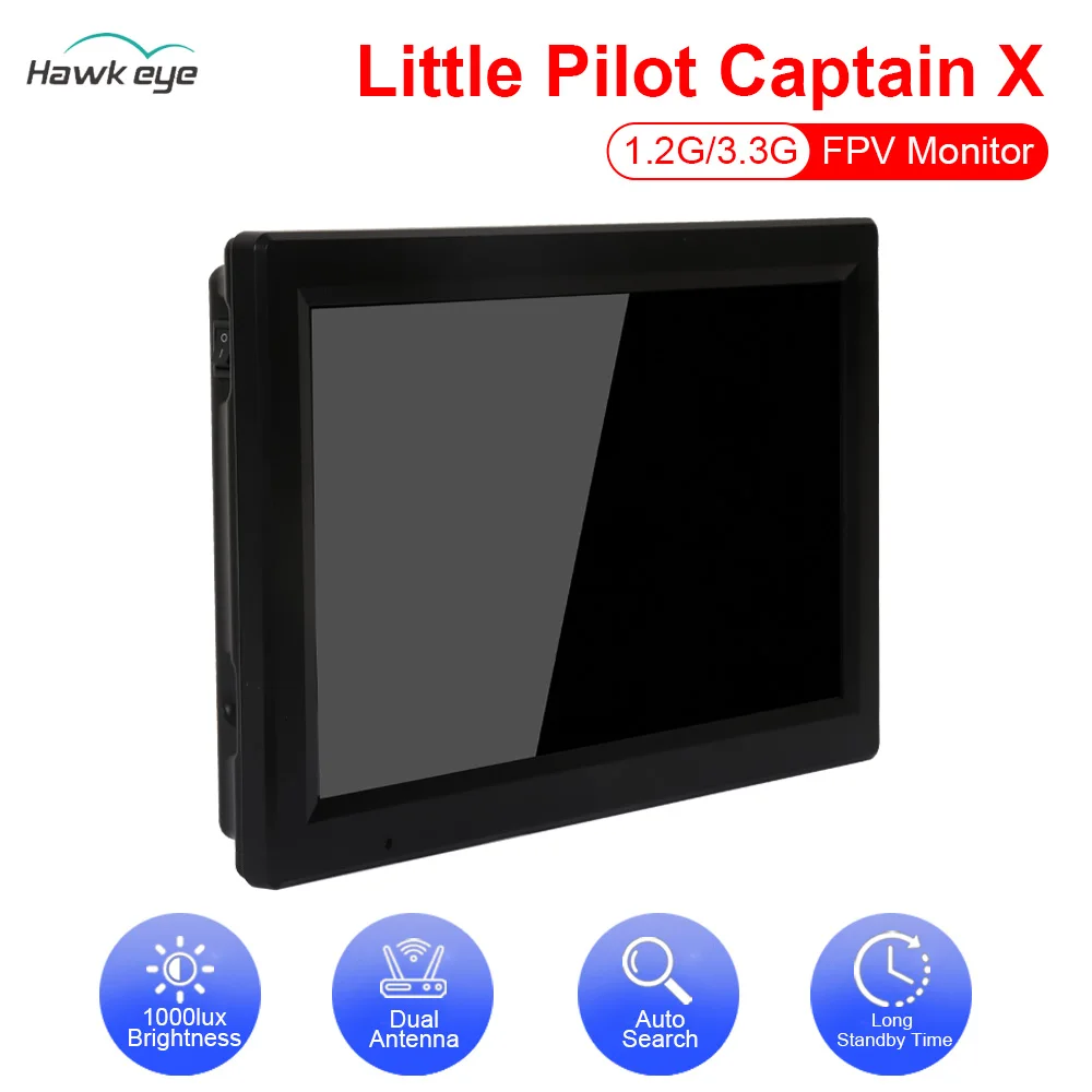 

Hawkeye 1.2G/3.3G FPV Monitor Little Pilot Captain X 10.2 inch 1000LUX FPV Monitor 16:9 3S-6S -99dB Display Screen with DVR