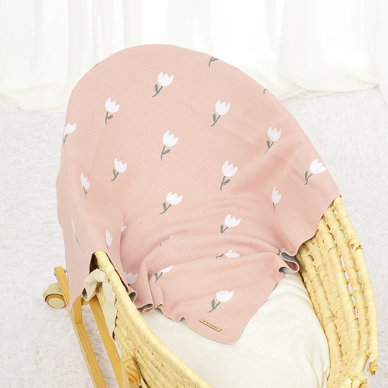 Infant Baby Blanket Cotton Knit Newborn Plaid Girl Boy Bed Crib Quilt Cute Floral Soft Stroller Wrap Swaddle 100*80CM Sleep Cove