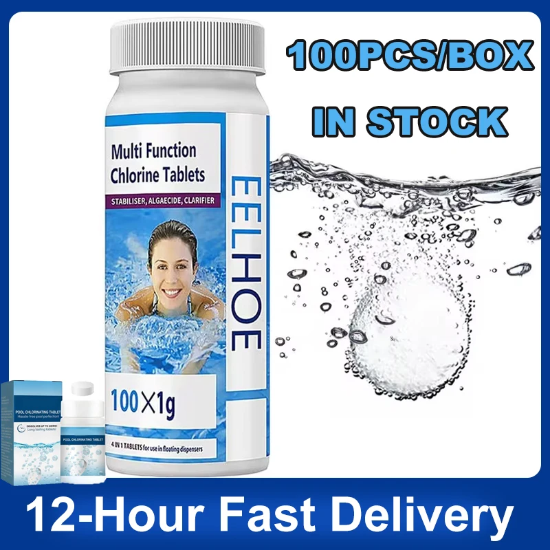 100pc Swimming Pool Cleaning Effervescent Chlorine Tablets Multi-purpose Dsinfect Hot Tubs Spas Swimming Pool Foaming Clarifier