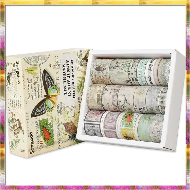【AB07 Price 】Vintage Washi Tapes Set, 20 Rolls Craft Tape Floral Butterfly Botanical Washi Masking Tape Roll Writable Decorative