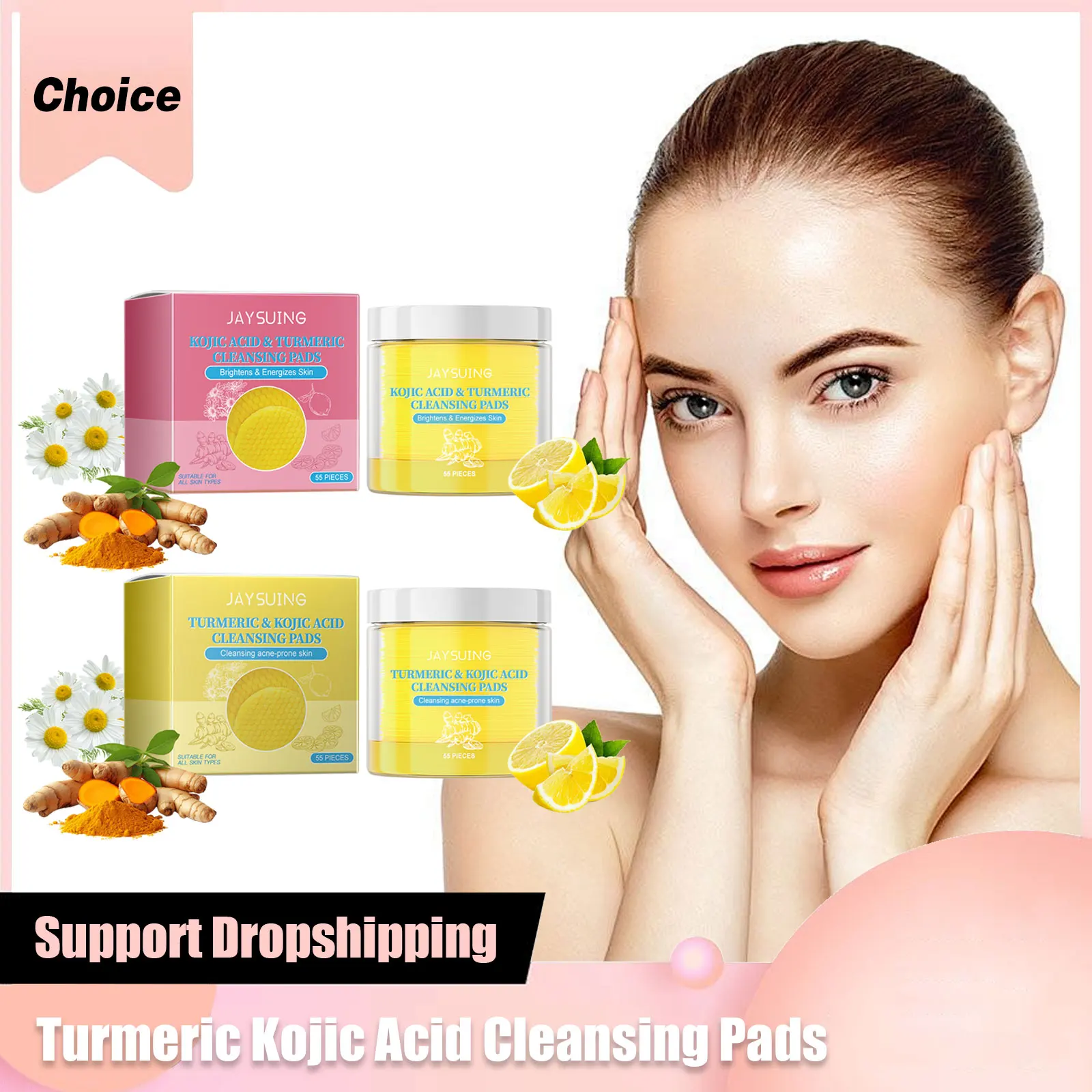 Turmeric Kojic Acid Cleansing Pads Exfoliating Facial Sponges Lemon Deeply Cleansing Soothing Oil Control Skin Brightening Pads