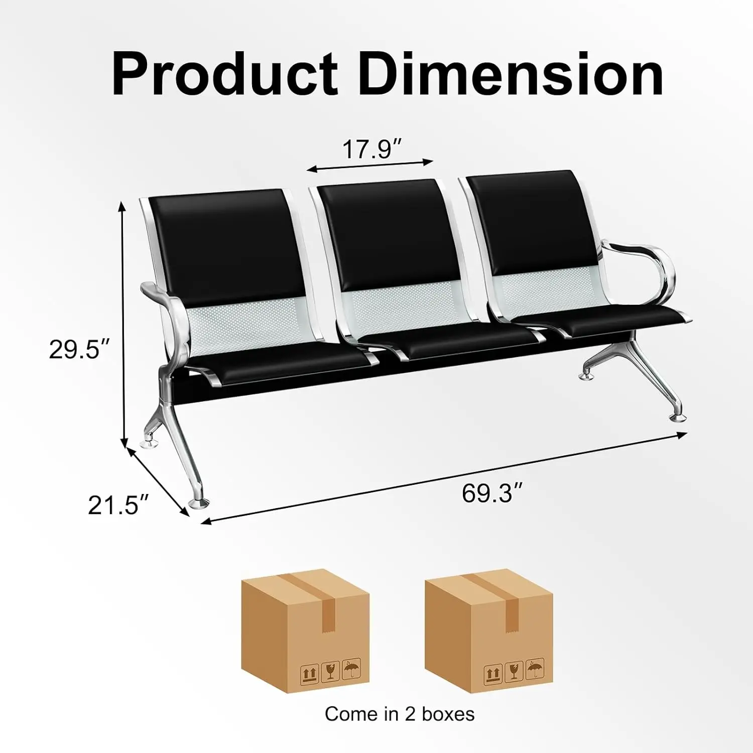 Waiting Room Chairs - Office Lobby Chairs, 3 Seat Pu Leather Reception Area Furniture, Waiting Room Bench With Ergonomic