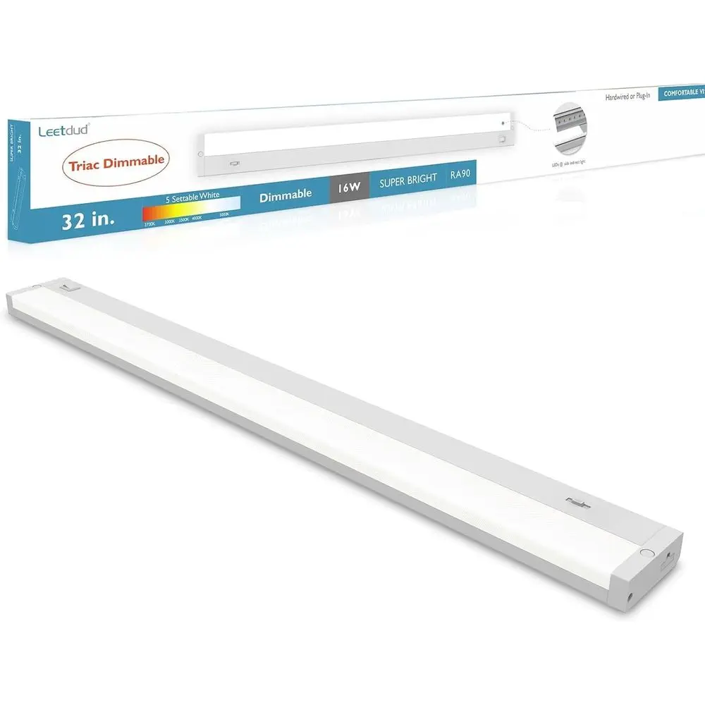 

32 Inch 16W Hardwired/Plug-in LED Under Cabinet Lighting, 5 Color Temperatures, Dimmable, Linkable, Eye Care Design