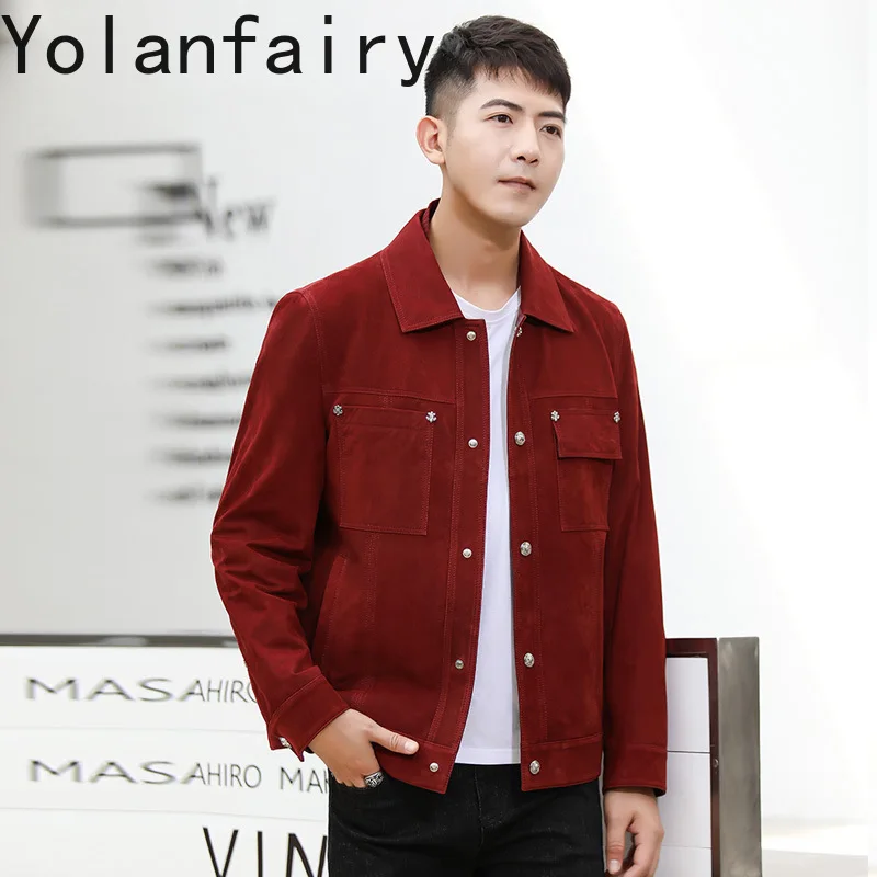 YOLANFAIRY Sheepskin Genuine Leather Jacket Men Motocycle Short Mens Clothing Thin Autumn Coats Slim Korean Jackets Мотокуртка