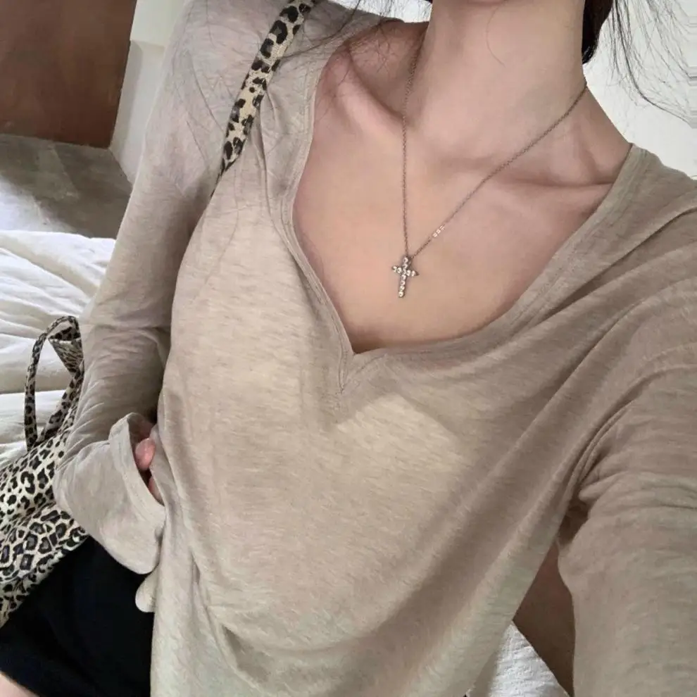 Thin Perspective Long Sleeved T-shirt for Women's Summer Loose Casual Korean Base Sun Protection Cover Up Top for Women
