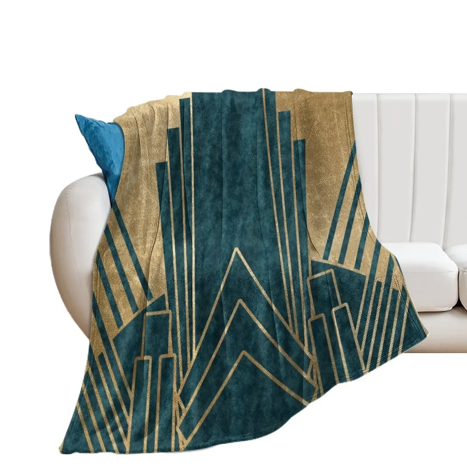 

Art Deco glamour - teal and gold Throw Blanket Retros blankets and throws sofa bed Picnic Blankets