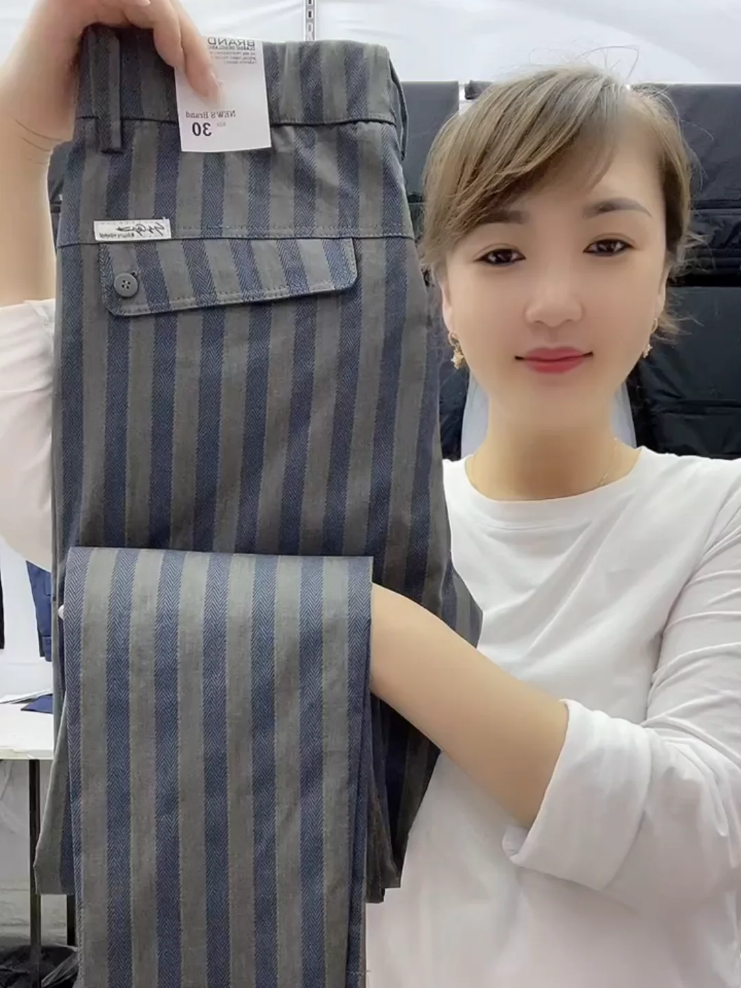 

Men's Slim Fit Busin Casual Striped 270 Pants Comfortable Faionable Straight Leg Trousers mid Waist Long Faion Ci S...