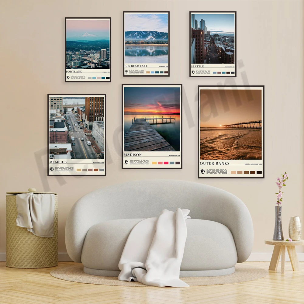 بورتلاند، ممفيس، تينيسي، ويسكونسن، لويزيانا، كارولينا الشمالية، ويلمينغتون، بحيرة الدب الكبير، سياتل، ملصق سفر واشنطن #2