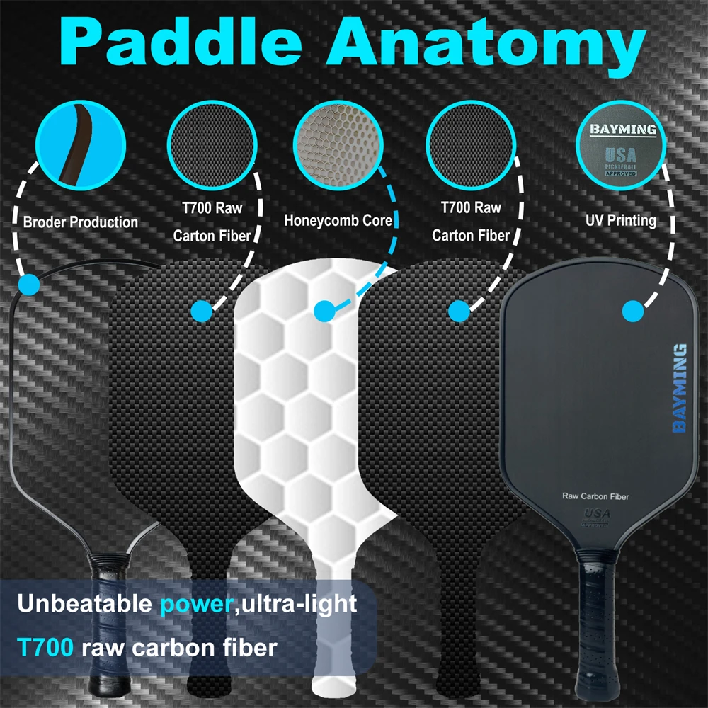 Thermoformed T700 Raw Carbon Fiber Pickleball Paddle Spin Textured Surface With Foam Edge USAPA Compliant Pickleball Racket