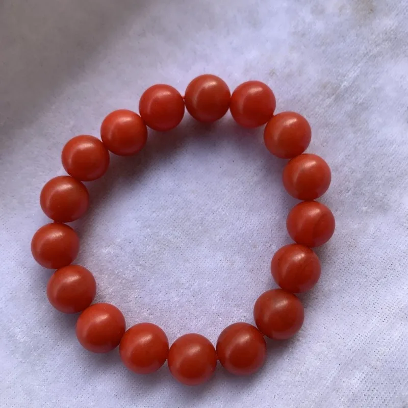 

Natural Nanhong Agate Bracelet, Persimmon Red Matte Single Circle Buddha Bead Rosary Bracelet, Men's and Women's Jewelry.