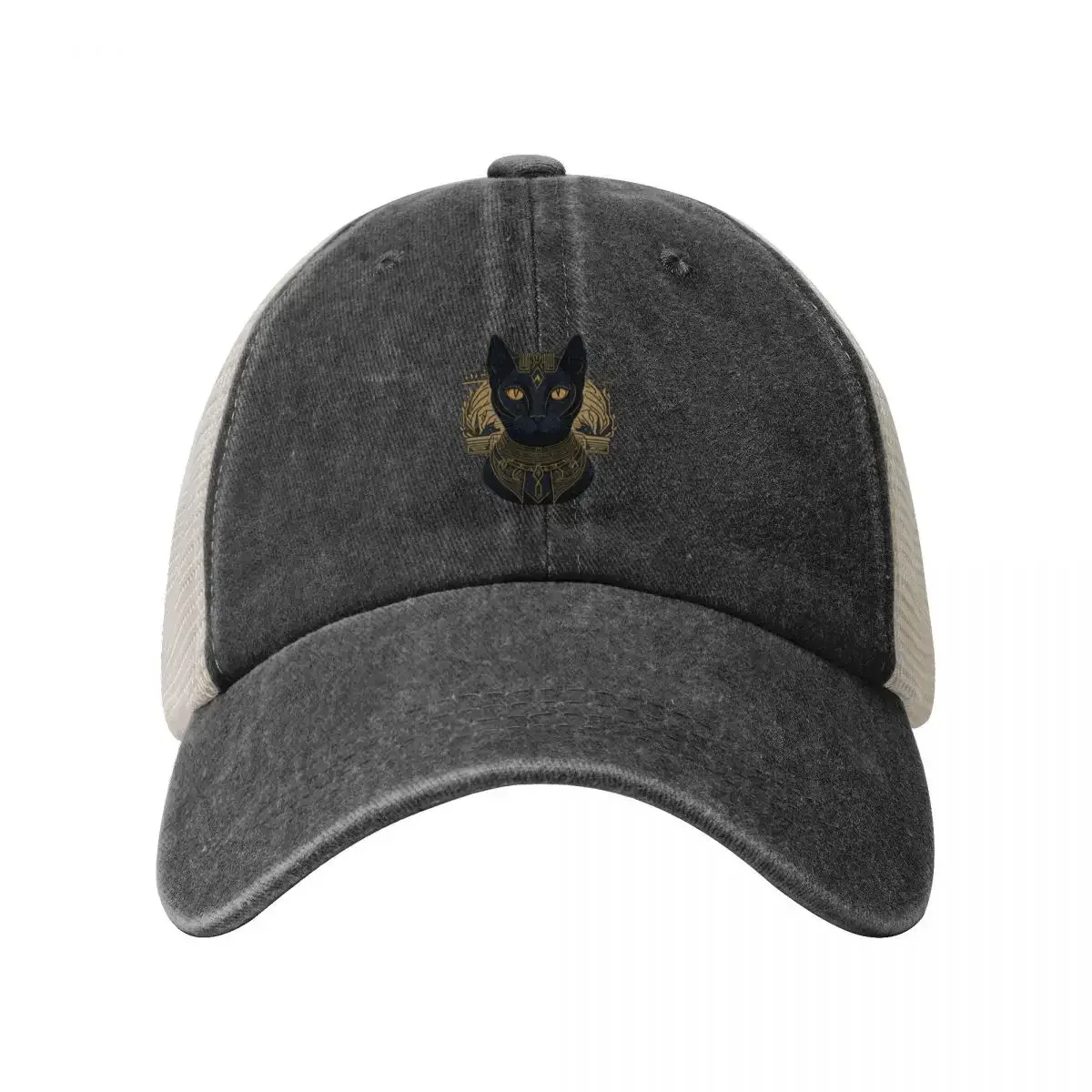 Egyptian goddess Bastet art of ancient egypt black cute funny cat vintage myth retro Pharaonic Cowboy Mesh Baseball Cap