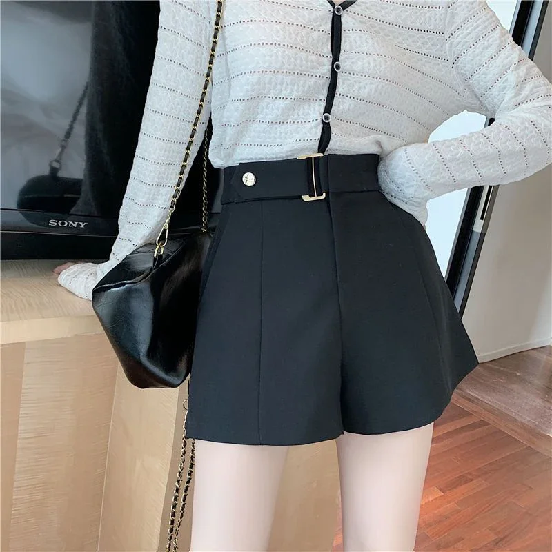 New Women's Fashion Black Suit Shorts Korean High Waist Wide Leg Shorts Summer Ladies Elegant Baggy All Match Short Pants