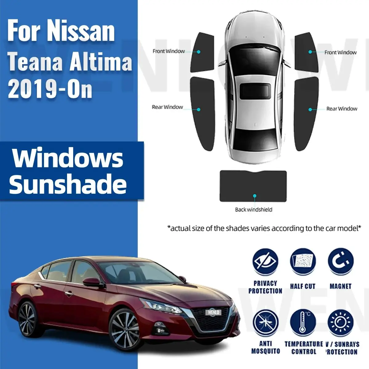 

For Nissan Teana Altima L34 2019-2023 2024 Car Sunshade Front Windshield Magnetic Mesh Curtain Rear Side Window Sun Visor Shade