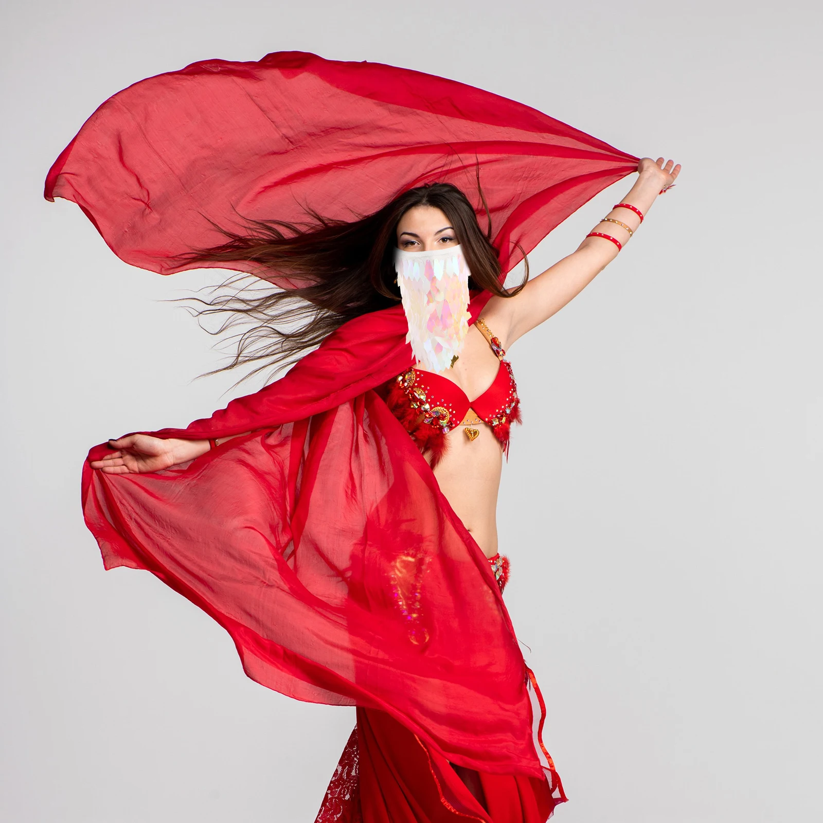 

Belly Dance Veil Shimmering Sequins Half Face Scarf Performance Accessory Party Costume Women Dancer Performance Props