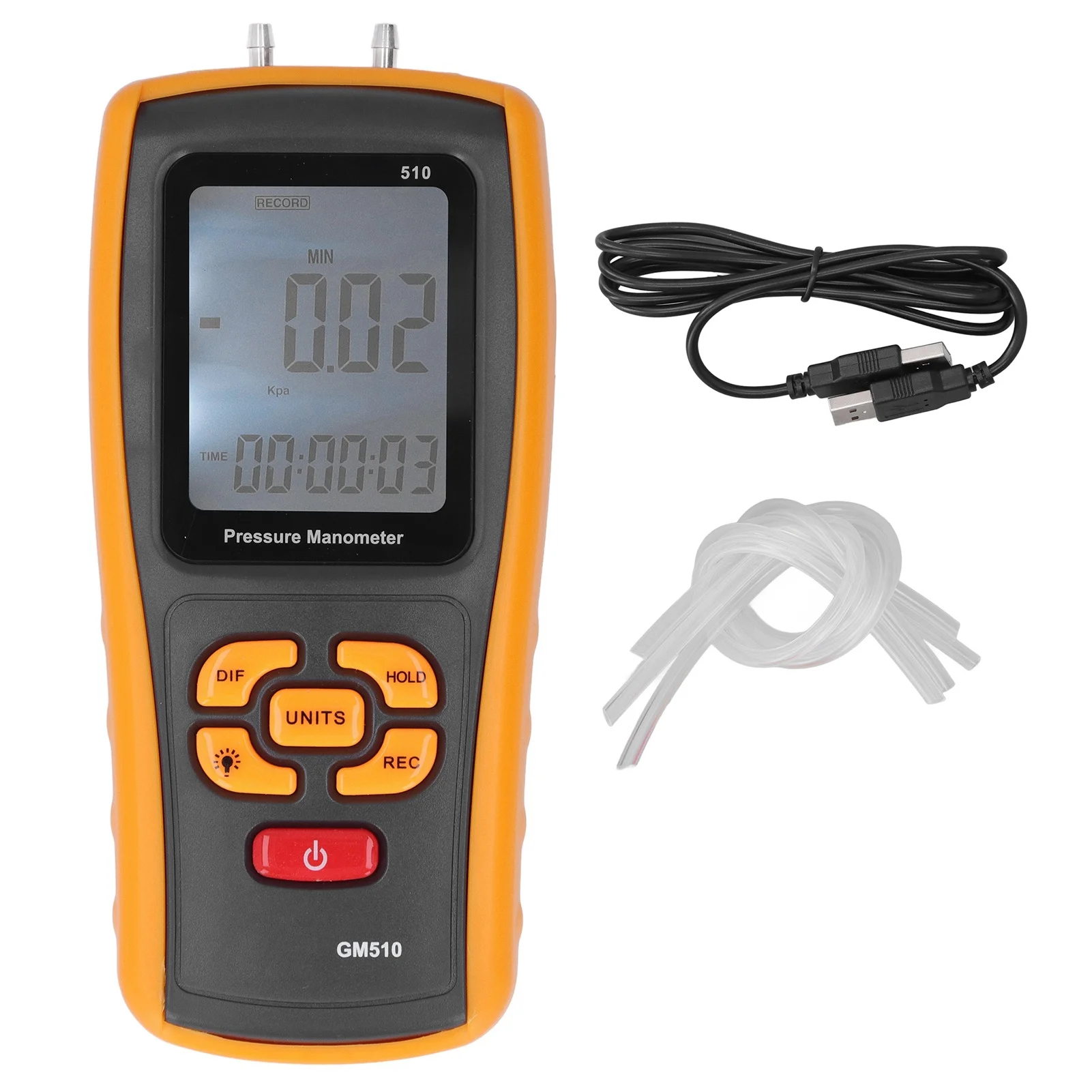 GM510 Handheld Differential Pressure Meter Digital Air Flow Gauge 10kPa LCD Readout USB Tool Set For Blower Filter Furnace Test