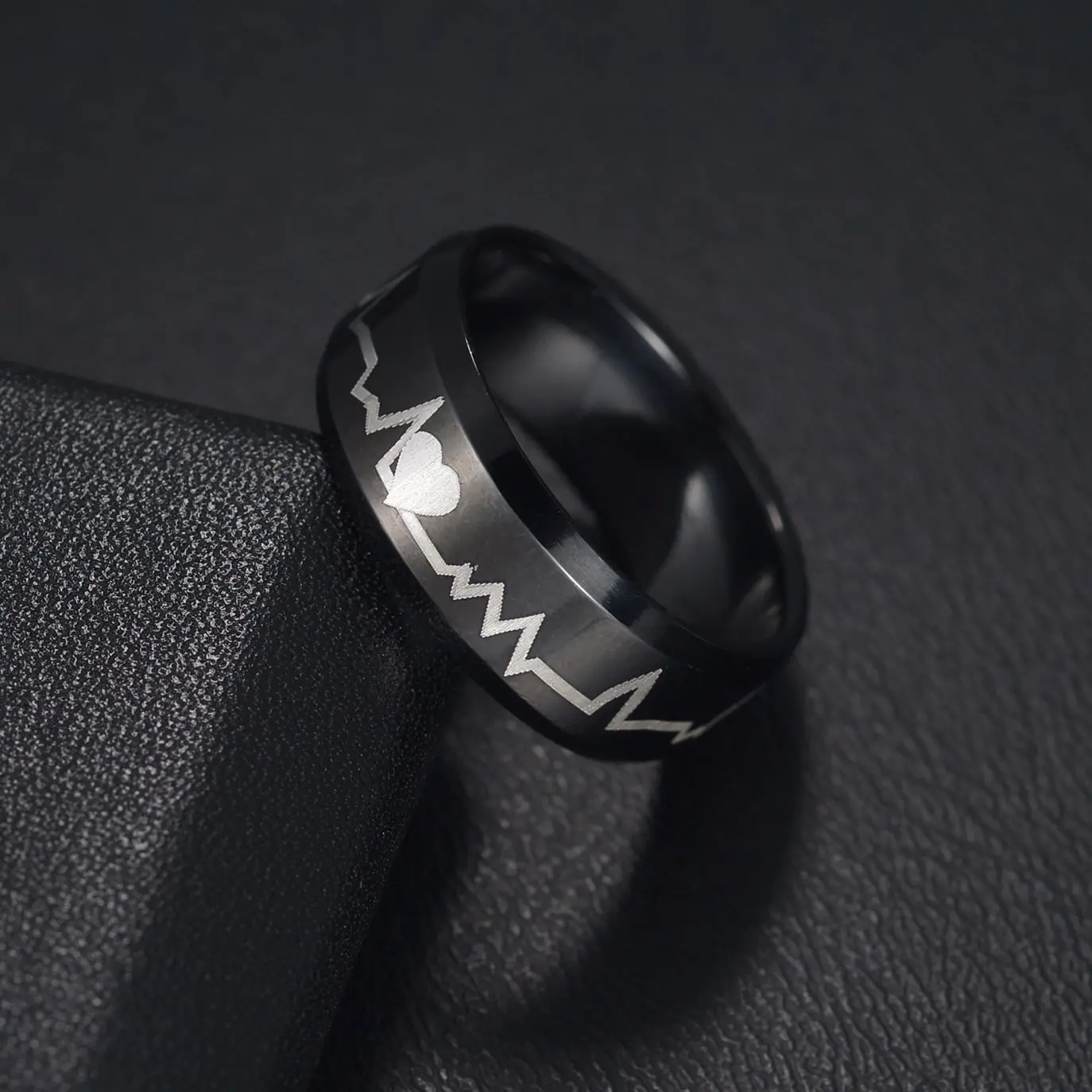 New Hot Sale 6/8MM Groove Rings Black/Blue Stainless Steel Rings For Men Charm Male Jewelry Gift (Drop Shipping Available)
