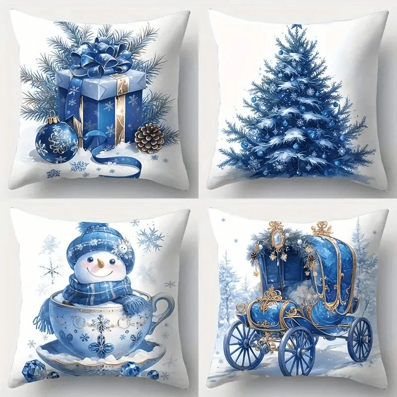 

4 шт. рождественские наволочки — подарочный принт снеговика и дерева, идеально подходят для праздника и домашнего декора