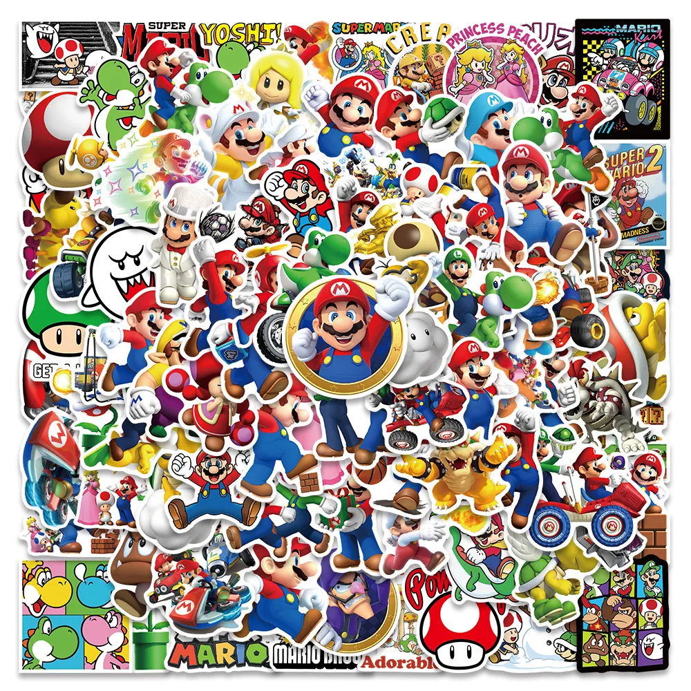 100Pcs/Set Cartoon Super Mario Game Stickers Laptop Notebook Skateboard Fridge Phone Waterproof Decal Sticker Kids Toys