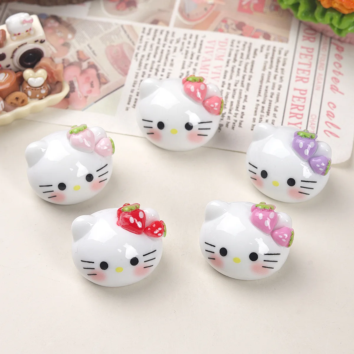 10/50PCS Cartoon DIY Fruit Big Head Cat Resin Accessories Accessories Cream Gel Hair Clip Keychain Pendant Accessories - view 3