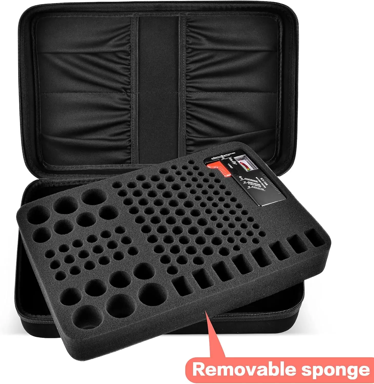 Battery Organizer Storage Box, Carrying Case Bag Holder- Holds 140+ Batteries AA AAA AAAA C D 9V- with Battery Tester