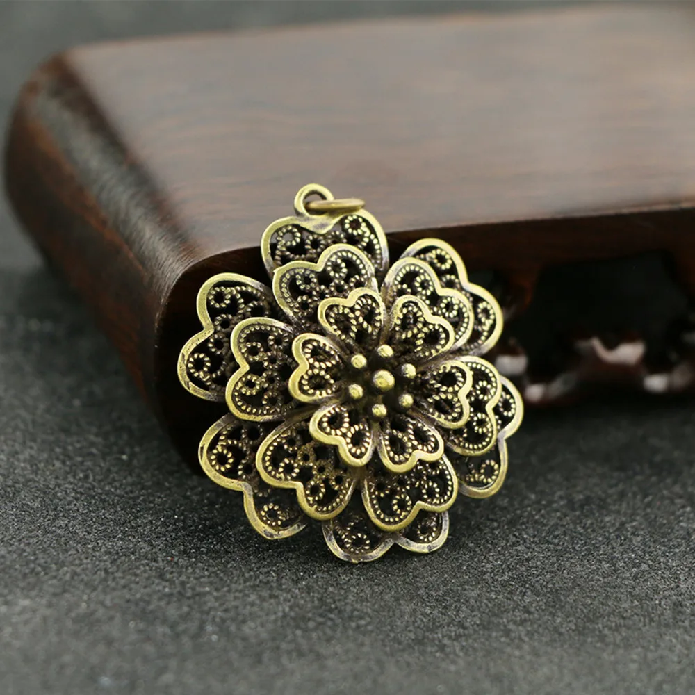 Bronze Crafts to Do Old Classical National Style Rich Peony Pendant Hollow Multi-layer Flower Pendant Key Accessories