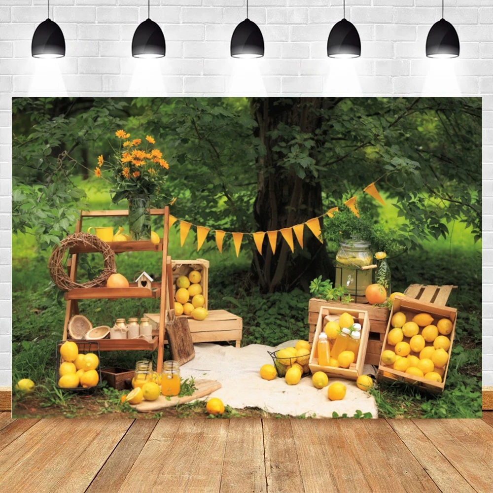 

Lemon Shop Theme Backdrop Forest Tree Baby Shower Children Birthday Party Decoration Photography Background Banner Photo Studio