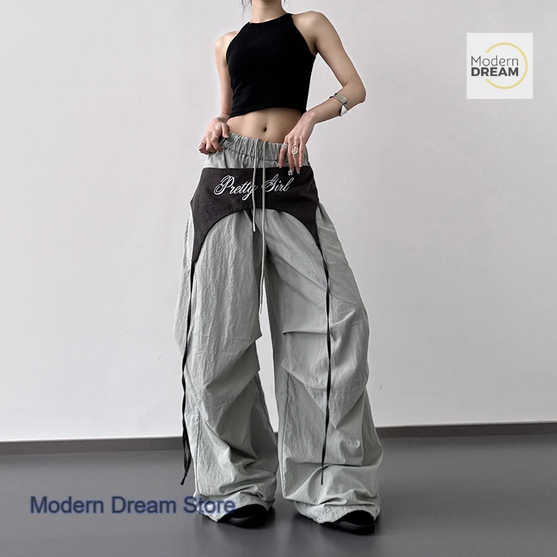 Amerykańskie retro jazzowe spodnie damskie w stylu high street, słodkie i stylowe, w stylu Spice Girls, luźne, uniwersalne, proste ogrodniczki na lato.