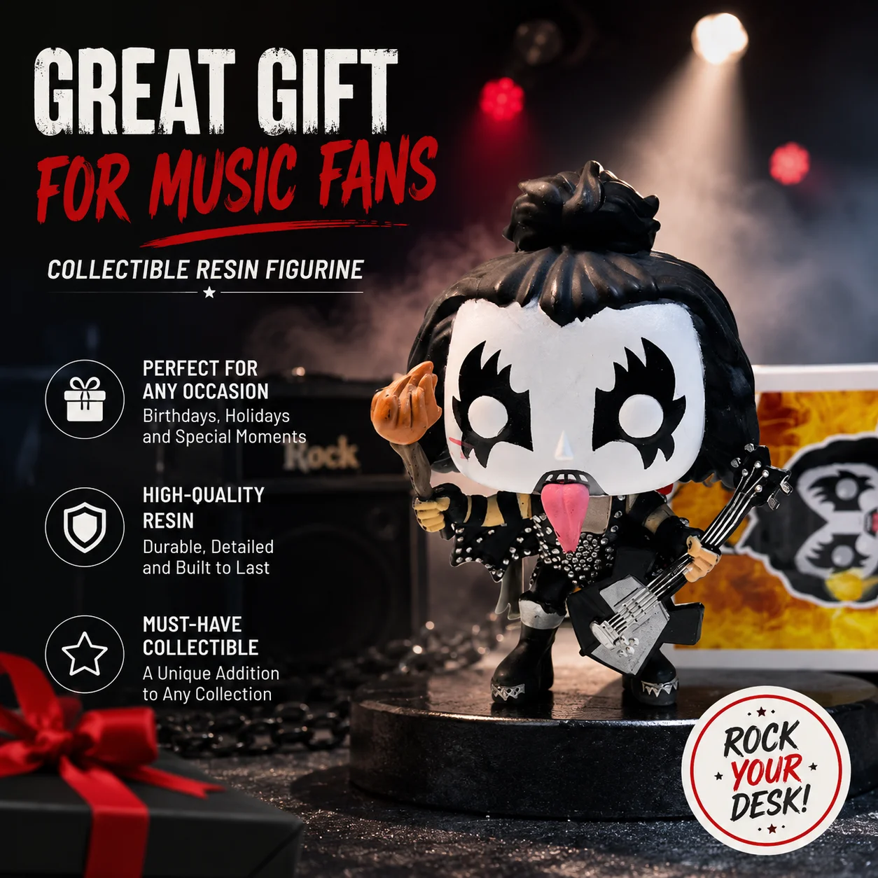 KISS Band Gene Simmons Demon Resin Figurine Classic Glam Rock Bassist Collectible Statue Rock N Roll Fan Home Bar Desktop Decor