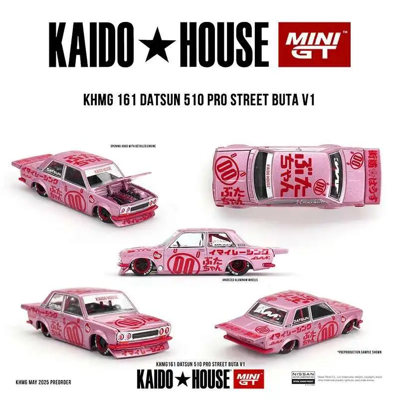 

Предпродажа KHMG 161 1:64 Datsun 510 Pro Street Buta V1, литая под давлением модель автомобиля с открывающимся капюшоном Kaido House MINIGT