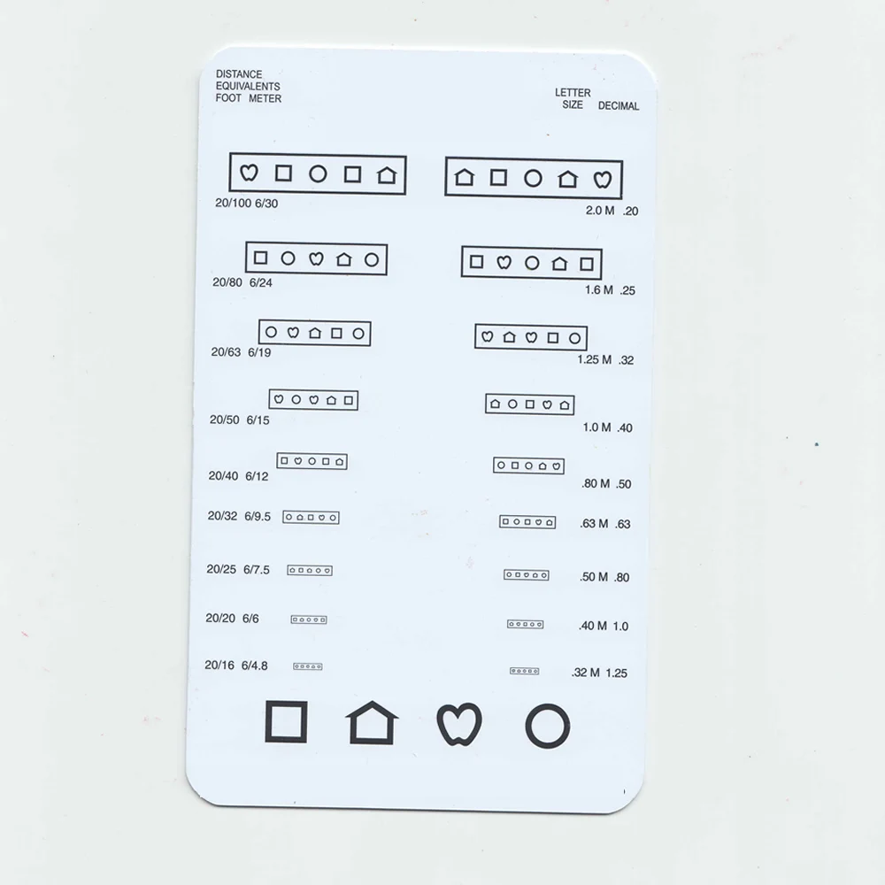 แผนภูมิการทดสอบการมองเห็นระยะใกล้แบบ Logmar Amsler ขนาด 40 ซม. หรือ 16 นิ้ว แบบตัวเลขทศนิยม | สัญลักษณ์และตัวอักษร C ที่ชำรุดพร้อมเครื่องวัดระยะห่างของดวงตา