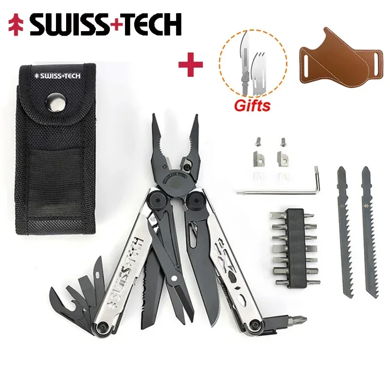 SWISS TECH 37 In 1 Multitool Tangen Vouwbaar Multitool Zakmes EDC Outdoor Camping Survival Gereedschap Met Vervangbare Messen