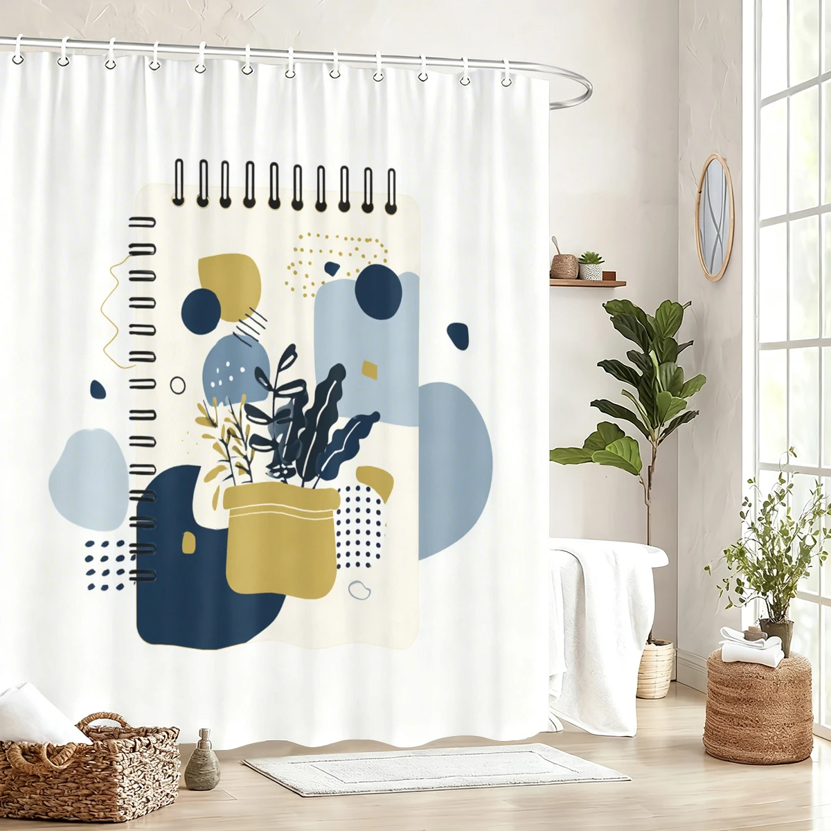 

Stylish Graphic Pattern Polyester Shower Curtain - Creative Bath Decor, Decorative Bath Curtain for Home Bathroom