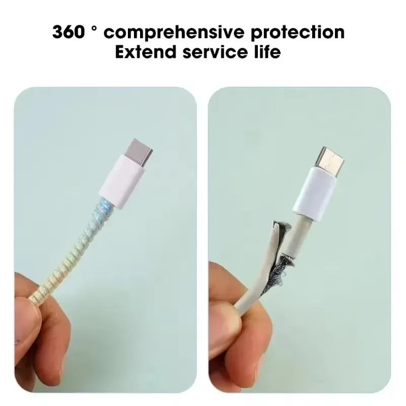 New 1.4M Laser Color TPU Spiral USB Charging Cable Protector for iPhone Samsung Huawei Earphone Cord Line Anti-break Protection