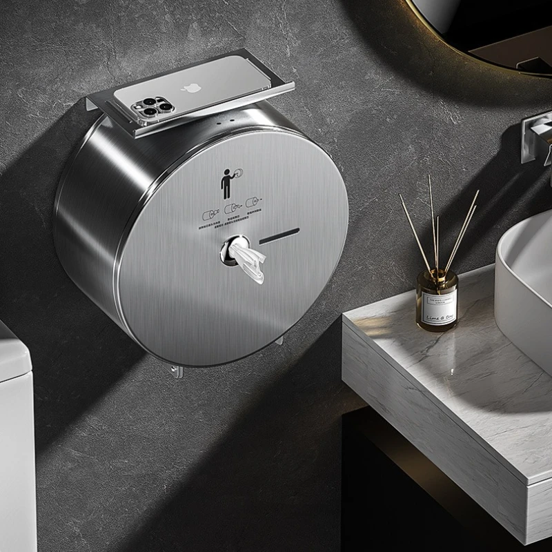 Stainless Steel Round Toilet Paper Holder, Wall Mounted Jumbo Roll Dispenser for Bathroom & Public Restroom, Rustproof for Hotel